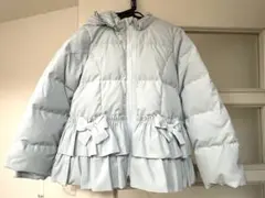 メゾピアノ リボンつきフリルダウンコート130美品水色　クリーニング済