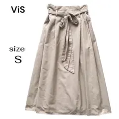 ViS ビス ウエストリボン フレアスカート きれいめ 上品 ベージュ Sのサムネイル
