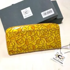 新品 COCCO FIORE 長財布 イエロー ローズ型押し カードケースのサムネイル