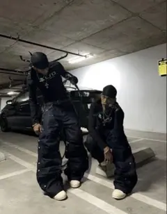 ダークブルーデニム ワイドレッグパンツ