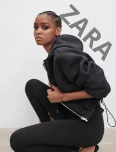 ZARA ボンディングブラックパーカー　S