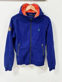 【希少】ポロラルフローレン クレストワッペン パーカー S 青×オレンジ