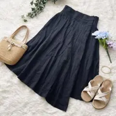 ショコラフィネローブ ꕤ 巻きスカート ロング丈 バックゴム ブラック アシメ