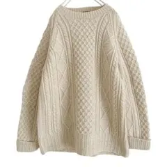 海外古着 ケーブルニット アラン編み 縄編み 肉厚 長袖 フィッシャーマンニット