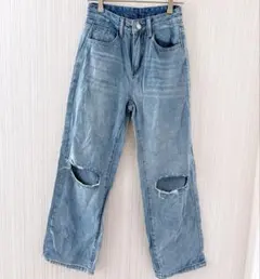 SHEIN ダメージデニム ワイドパンツ クラッシュデニム XXS