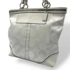 良品 474 コーチ トートバッグ A4 シグネチャー ホワイト シルバー