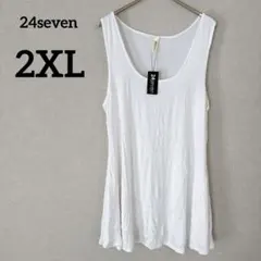 24seven ホワイト ノースリーブチュニック 【2X】 丈長め 海外古着