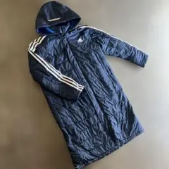 adidas フリース内側 ベンチコート ネイビー