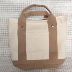 キャンバスミニトートバッグ　ランチバッグ　韓国　ファスナー仕切り付き　アイボリー