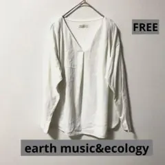 earth Vネックとろみプルオーバー ブラウス F 白 ゆったりシンプル