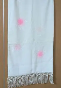 ◆ベルベット ショール　オフホワイト×ピンク柄