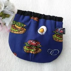 14日までの価格　772．ハンドメイド　バネポーチ　バーガーマテリアル　ネイビー