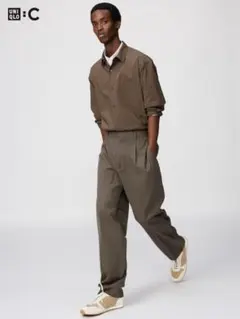 UNIQLO タックワイドテーパードパンツ　34BROWN 【S】
