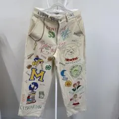 美品　コーデュロイパンツ　手描きアートワーク ワークパンツ L 古着