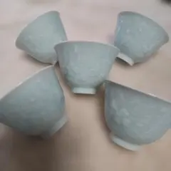 【新品】青白磁 快山窯 美濃焼湯飲み5個セット 木箱入り 汲出