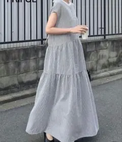 FRIFUL ノースリーブロングワンピース グレーストライプ　SHEIN
