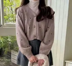 GRL ハート刺繍ニットカーディガン gn139 ピンク F