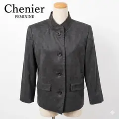 Chenier FEMININE スエード調スタンドカラージャケット グレー Mのサムネイル