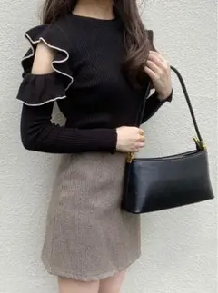 GRL dr342 配色フリルオープンショルダーニットトップス