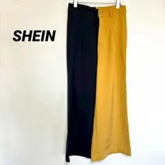 3858M シーイン バイカラー ワイドパンツ XS ネイビー×イエロー 派手