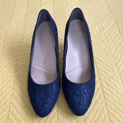 【新品・未使用】ネイビー レース パンプス 7cmヒール