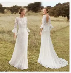 レース フレアスリーブ ウェディングドレス