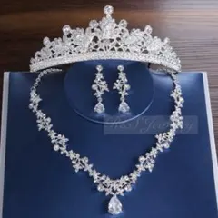 高品質ジルコニアティアラネックレス＆イヤリングピアスウェディングブライダル結婚式