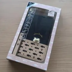 iPhone 12 mini 猫柄デザイン 魚 手帳型スマホケース 折り畳みのサムネイル