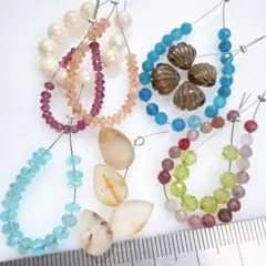 サービス品＊天然石と真珠のビーズセットg12