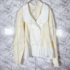 【ヒロコビス】ジャケット（白）かぎ編み　花柄　伸縮性あり XL 日本製