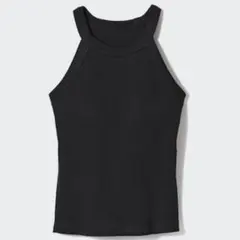 UNIQLO ユニクロ　ホルターネックリブタンクトップ カップ付き／黒　Mのサムネイル