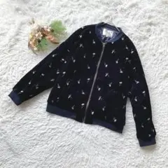 【コルザ】 (L) ノーカラージャケット 花柄刺繍 フルジップ 防寒 ベロア