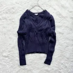 DEMYLEE S ウールケーブルニット Vネック ネイビー シンプル万能