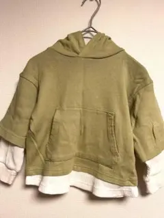 branshes ブランシェス トレーナー 重ね着風 フード 黄緑 100cm