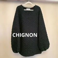 CHIGNON プリーツ加工　カットソー　黒