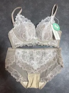 【新品未使用】ノンワイヤー盛れる バイカラー花柄総レースブラ＆ショーツ S