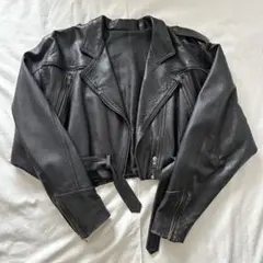 【vintage】短丈 ブラックレザーライダースジャケット