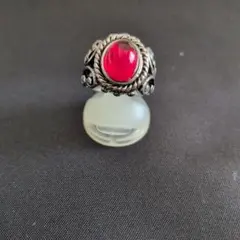 ヴィンテージスタイル 赤色石 リング