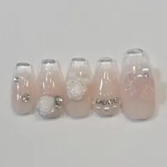 ネイルチップ　バラ　ピンク　クリア　リボン　春