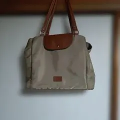 ♥♥再お値下ベージュ ナイロン レザートートバッグ