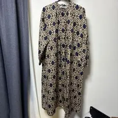 ブージュルード　ロング丈シャツワンピース　柄物　ゆったりサイズ　未使用　ネイビー