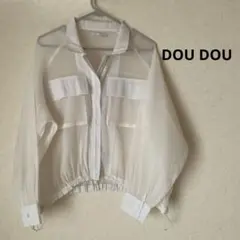 美品！ DOU DOU シアージップジャケット　オフホワイト系　フラップポケット