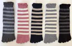 レディース5本指ソックス5足セット22-25cmウール混踵つき丈長ゆったり口ゴム