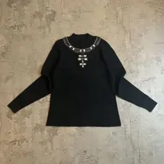ニット トップス ビジュー デザイン 上品 レトロ ゴシック きれいめ 高級感