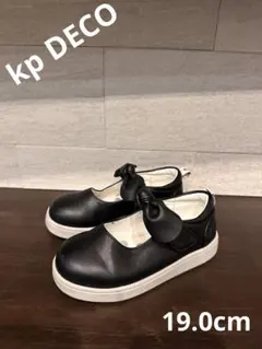 キッズシューズ　キッズフォーマル　ケーピーデコ　19.0cm　ブラック黒　リボン