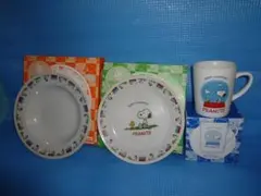 非売品2005年セブン限定スヌーピー&ウッドストック マグカップとスープ皿と絵皿