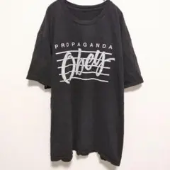 オベイ プリントTシャツ 丸首 半袖 ビッグサイズ 黒 綿 ストリート Lのサムネイル