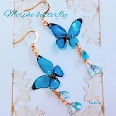 蝶々のピアスorイヤリング(モルフォチョウ)