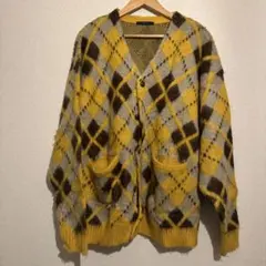 CPCM イエロー グレー チェック カーディガン