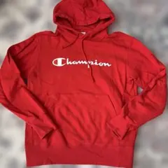 【Champion】プリントロゴ　パーカー　プルオーバー　RED　赤 Mサイズ